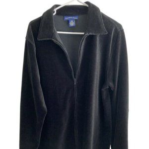 Charter Club Womens Jacket Sz M Black Ribbed Corduroy Zippered Lg Sleeves